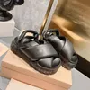 Designer Nappa Sandals Soft Leather Mules Women Slippers Rubber Platform Sandals Fashion Ankle Strap Sandal Wide Solid Pattern Slides