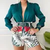 Women's Swimwear Women Clothing Summer 2023 Beach Cover Up Wear Pure Leisure Suit Neck Long Sleeve Shirts Two Piece Print Shorts Polyester