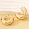 Hoop Earrings Vintage Glossy Gold Color Thick Cylindrical Tube Hollow For Women Ear Clip Chunky Metal Geometric Round Fashion Jewelry