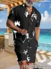 Agasalhos masculinos para verão, roupas de praia, conjunto de camisas havaianas masculinas, conjunto de 2 peças, camisas de botão, coqueiro, camisetas de botão, férias 230619