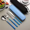 Dinnerware Sets 4Pcs Students Stainless Steel Tableware Set Cutlery Travel Eco Friendly Box Kit Picnic Camping Flatware