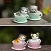 Action Toy Figures Playful bag 8pcs/set Tea cup cat action figure Cake decoration Cute pet cat model toys Kitty statue Christmas gifts