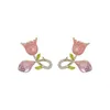 Dangle Earrings Pink Tulip Flower Sweet And Pleasant Atmosphere