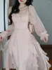 Abiti casual 2023 Abito manica svasata stile coreano Estate Chiffon rosa Vintage Dolce donna A-Line Franch Elegante festa Midi femminile