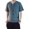 Etnische Kleding Mannen Oosterse T-shirt Tang Pak Pan Gesp Top Traditionele Chinese Shirt Zen Taiji Aziatische