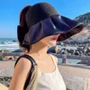 ベレット夏の女性麦わら帽子ボウノット折りたたみ可能なビーチキャップ