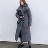 Piumino da donna Wotwoy - Cappotto lungo e spesso Giacca imbottita in cotone Vita larga ampia con cintura grigio verde Caldo antivento dentro