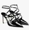 Summer Brand 23S/S Azia Sandals Shoes Women Black Nude Patent Leather Cross Strappy Pointed Toe Ladies Party Dress High Heels EU35-43