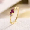 Klusterringar önskat 14 000 guld inlagd röd korund hjärtformad ring kvinnlig liten färsk agete smycken kron diamant zirkon