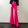 Chique moda coreana roupas femininas com bainha dividida calças boca de sino femininas OL cintura alta zíper mosca calças femininas streetwear