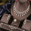 Orecchini Collana Spille Janekelly 4 pezzi Set completo di gioielli in zirconi da sposa per le donne Party Luxury Dubai Nigeria CZ Crystal Wedding e230619
