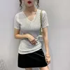 Женские футболки с бриллиантами рубашка женская мода 2023 v-образные летние топы корейская женская одежда