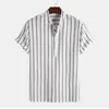 Men's Casual Shirts Summer Men Turn Down Collar Short Sleeve Button Loose Male Stripe Stand Shirt Blouse Oversized