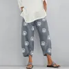 Pantalones Harem de lino y algodón para mujer, pantalones de pierna ancha con cintura elástica Vintage, pantalones de Yoga sueltos con bolsillos Harajuku informales para mujer