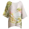 Kvinnors T-skjortor Skjorta för kvinnor 45-75 kg 2023 Summer Fashion Printed Round Neck Half Sleeve Loose Stretch Miyake Pleated Tops