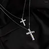 Kettingen 2023 Punk Neo-Gothic Glanzende Zirkoon Double Cross Ketting Voor Vrouwen Accessorize Dagelijks Met Sieraden Jubileumgeschenken