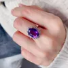 Cluster Rings 2023 Big Size Natural Amethyst Ring Real 925 Silver Women's Good Process Simple Atmosphere 10 14mm