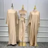 Roupas étnicas Kaftan Abaya Dubai Eid Abayas Para Mulheres 4 pçs Conjunto Muçulmano Linene Roupa Árabe Maxi Hijab Vestido Envoltório Saia Kimono Femme