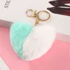 Fancy Double Contrast Color Plush Key Chain Fluffy Heart Shaped Soft Toy Fur Rabbit Pom Pom Keychain DF152