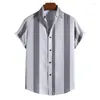 Men's Casual Shirts Men's Striped Short-sleeved Shirt European Code Fashion Printing