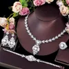 Pins broszki cwwzircons 4pcs sześcienne cyrkonia luksusowy biały naszyjnik z perłowym zestawem biżuterii Zestawy biżuterii dla kobiet