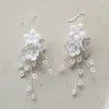 Fermagli per capelli SLBRIDAL Ceramica fatta a mano Fiore Foglia Perle Orecchini a spillo da sposa Accessori per adesivi da sposa Gioielli da donna