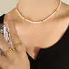 Chaînes ROPUHOV 2023 Simple Titane Acier Golden Bean Panneaux Perles D'eau Douce Unique Correspondant Collier Raw Bijoux Cadeau Pour Les Femmes
