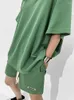 مسارات النساء في الصيف الدلول النسائي تي شيرت ومجموعات قصيرة للملابس الرياضية الخضراء صلبة القطن غير الرسمي