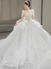 Arabisch Dubai Damen Hochzeitskleid 2023 U-Ausschnitt mit kurzen Ärmeln Perlen Kristall Spitze Rüschen Puffy Prinzessin Brautkleid Vestidos de Novia nach Maß