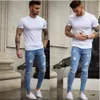 Men's Jeans S4XL Men's Stretchy Biker Jeans Skinny Destroyed Taped Slim Fit Denim Pencil Pants Ripped Jeans for Male Light Blue Streetwear 230619