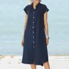 Основные повседневные платья Женские Buttondown Cotton Line Press с карманными дамами сплошной рубашка с покрытием на пуговицах 230619