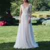 Robe de mariée bohème 2020 A-ligne Sexy dos ouvert robe de mariée à manches longues en dentelle avec appliques et robe de mariée en tulle Vestidos De311j