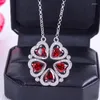 Kedjor kreativ design inlagd röd ädelsten hjärtformade halsband hänge två stilfull klassisk klumpikal kedja bröllop silver smycken