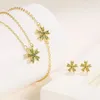 Halsbandörhängen Set liten färsk personlighet Cherry Blossom Pendant Earring Trend Green Leaf Armband Söt klavikelkedja