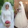 Vintage Muslim Ball Gown Wedding Dresses Long Sleeves High Neck Floral Lace Flower Bridal Gowns Saudi Arabia Islamic Wedding Dress280H