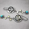 Dangle Oorbellen Vintage Two Tone Metal Drop Voor Vrouwen Etnische Sieraden Natuurlijke Blauwe Steen Verklaring