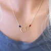 Chaînes Simple élégant Double cercle clavicule chaîne collier pour femmes personnalité bleu/Orange CZ accessoires de mode bijoux