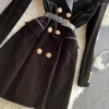 Casual Dresses British Style Dress Tailored Collar Double-Breasted Velvet Black Female Long Sleeve Vestidos Women Clothes Drop