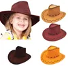Berretti Cappello da cowboy per bambini unisex semplice Cappello da cowboy alla moda in pelle scamosciata occidentale per accessori per costumi di Halloween Puntelli per Pografia Drpship