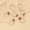 Cluster-Ringe Silberfarbener Ring mit Karneol | Drahtgewickelter grober Rohkristall für Frauen Mädchen Hippie natürliche Chakra-Steine JK30FI-E9
