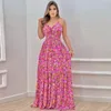 Robes décontractées basiques WildPinky Long Summer Beach Dress Femmes Floral Print Boho Split Tie Up VNeck Taille Haute Party Vestidos Robe Femme 230619