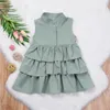 Girl Dresses Summer Cute Black Green Ball Gown Girls Kid Party Dress Sleeveless O Neck Cake Ruffled Tutu Bubble 2-6 Years