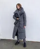 Damen-Daunenjacke Wotwoy – Langer und dicker Mantel, wattierte Baumwolljacke, lockere, breite Taille mit grün-grauem Gürtel, warm, winddicht