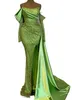 2023 ASO EBI GREEN MERMAID PROMドレススパンコールレースイブニングパーティー2番目のレセプションブライドメイイドエンゲージメントガウンドレスローブDE SOIREE ZJ416