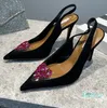 Designer klänningskor kristall strass knappkvinnor slingback mjuk kashmir läder stilett häl sandal 10 cm hög häl spetsade tår bröllop fest sko