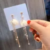 Dangle Earrings Women Korean Style Petal Rhinestone Pearl Charm Long Chain Tassel Wedding Party