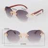 Moissanite Diamond Set Lunettes de soleil sans monture Womans Big Stones Diamond Lunettes de soleil en bois 8200757 Édition limitée Lunettes de soleil en bois Homme Femme Nouveau modèle Lunettes Taille 61