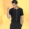 Ropa de escenario para hombre, ropa de baile latino, camisa de manga corta negra de primavera para hombre, traje moderno de baile para adulto, B-4232