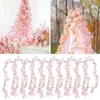 Fleurs décoratives 10 pièces fleurs de cerisier vignes artificielles à l'extérieur suspendus guirlande de soie pour la décoration de salle de fête de mariage japonais