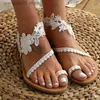 Sandaler Summer Women's Sandals Shoes For Women Sweet Boho Pearl Decoration Leather Flats 2023 Storlek Ladies Beach Sandal Slippers Zapatos T230619